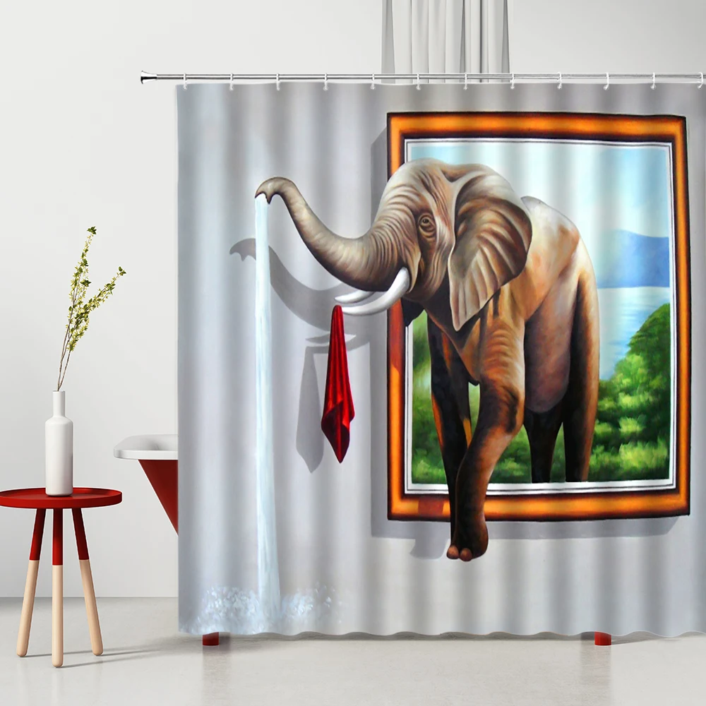 

Elephant Walks Out Of The PaintingCreative Personality Shower Curtain Anti-Mold Bathroom Curtains The Shower Curtain Is Funny