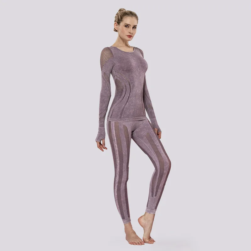 

winter new women clothes set yoga sports leggings pants with tops seamless slim women workout hollow out fashion