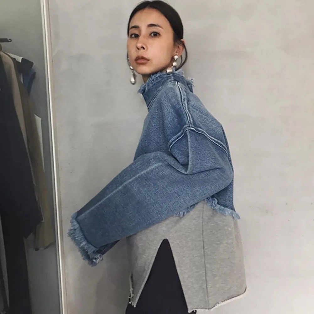 Женский джинсовый свитер с длинным рукавом свободный синий пуловер в стиле