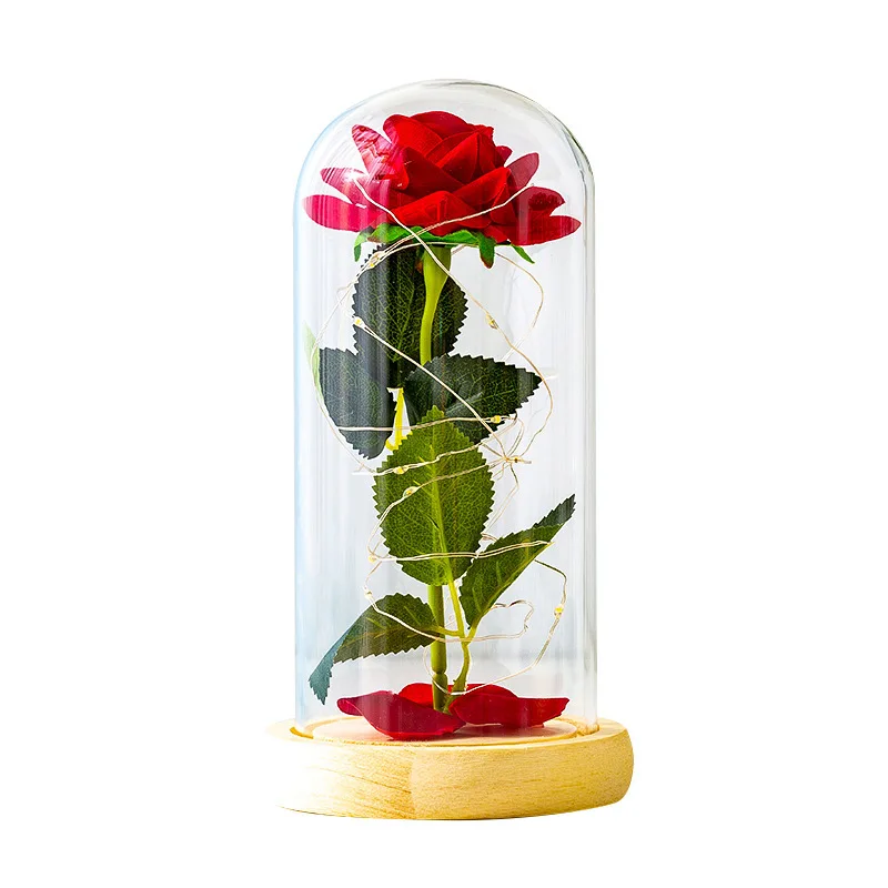 

Christmas Little Prince Preserved Flower Beauty And The Beast Red Rose In A Glass Dome On A Wooden Base For Valentine's Gifts