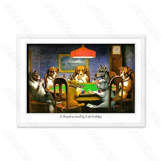 

Cartoon Play Mahjong Dog Poster Nordic Style Waterproof Ink Painting Print Painting Modern Living Room Bedroom Wall Stickers