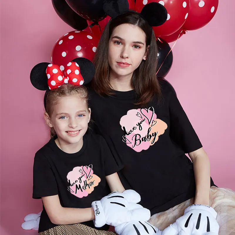 

Новинка 2021, Семейные футболки, одежда для мамы и дочки, с принтом LOVE YOU, для мамы и ребенка, хлопковый топ для маленьких девочек, футболка