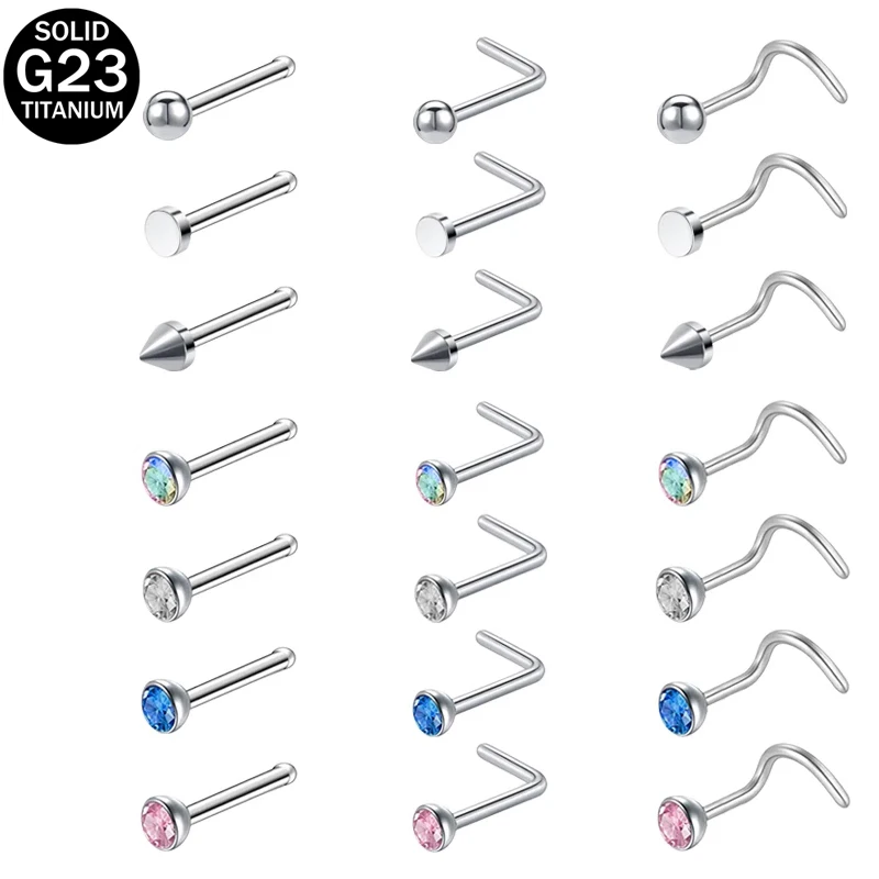 

AOEDEJ 20G G23 Titanium Nose Stud Piercing Jewelry Crystal CZ Nose Ring Women High Polished Nostril Studs Body Piercing Jewelry