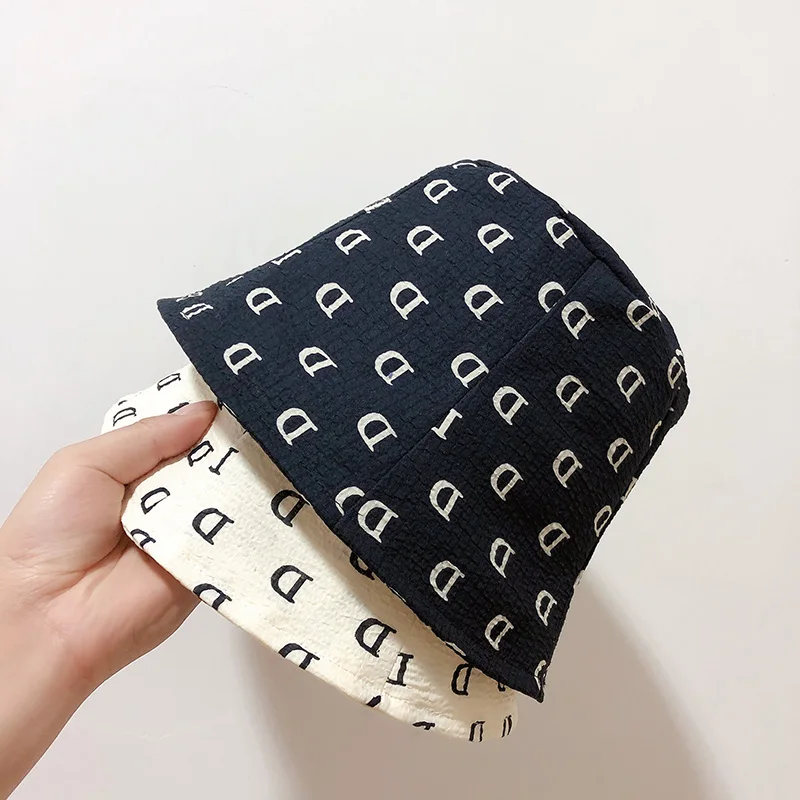 New Harajuku Printed Basin Hat Letter D Fisherman Hat Black White BucketHat For Women Summer Beach Thin Sun Hat Sunshade Panama