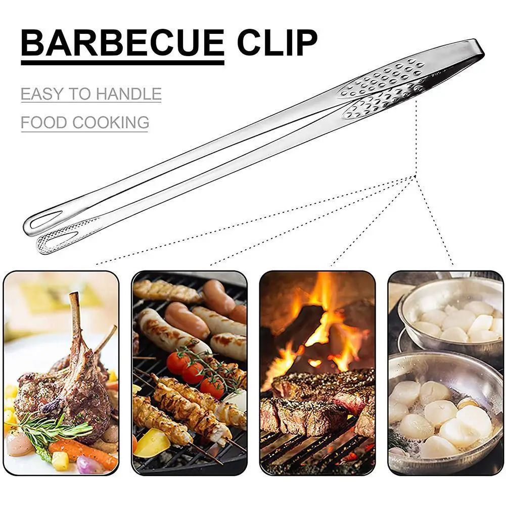 

1pc Steel Food Tongs Long Handle Non-Slip Barbecue Tongs Tongs Cooking Accessories Tools Steak Kitchen X5W4