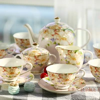 22pcs set floral coffee cup set bone china afternoon tea set gift cup saucer sugar potmilk pot tea pot cake stand
