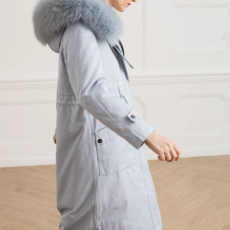 Женская парка с воротником из лисьего меха и подкладкой кроличьего | одежда