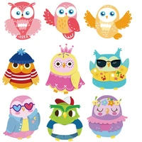 9 pieceslot cute colorful owl patches for clothing kids t shirt hoodie iron on patch washable decoration heat transfer y 082
