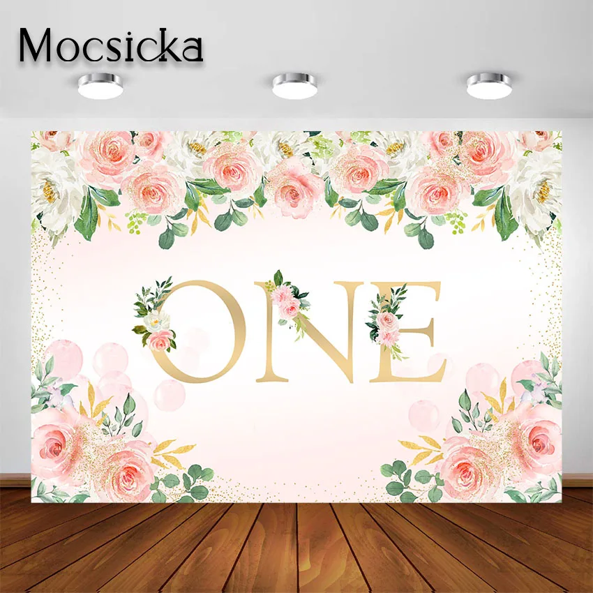 

Mocsicka детский фон для первого дня рождения с акварельным цветочным узором для девочек для первого дня рождения Декорации для крещения фон дл...