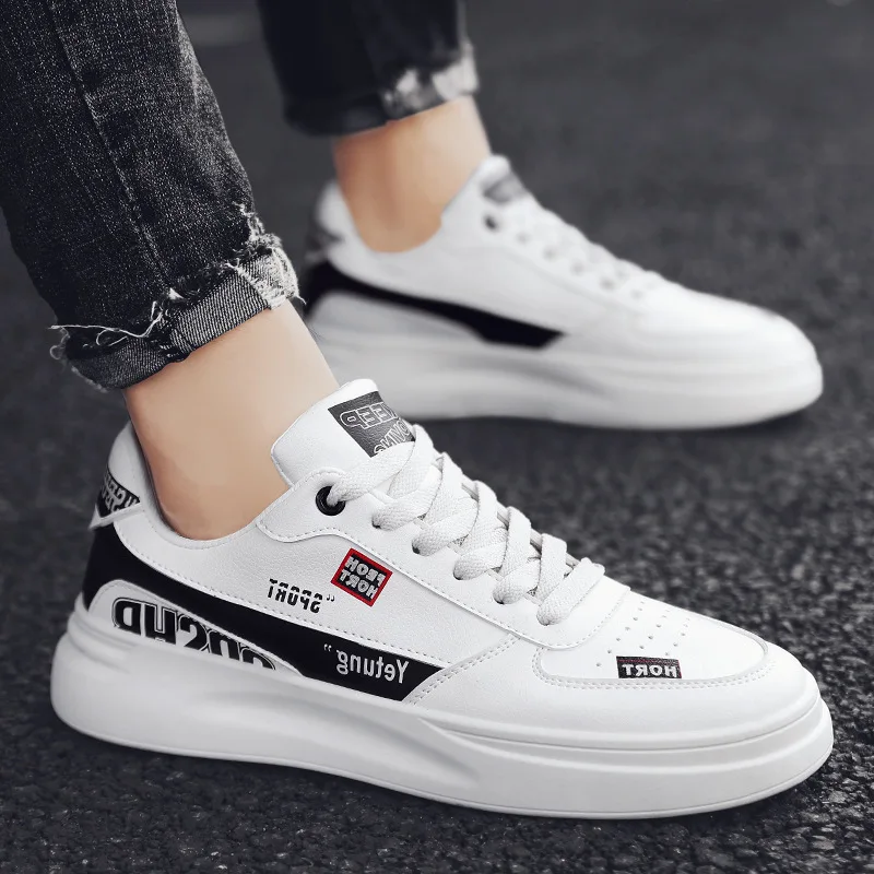 Повседневные белые кроссовки для мужчин Новинка 2019 года сезон осень кожаная