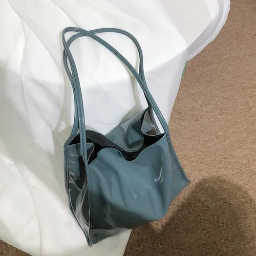 

Patent PU Leather Women Shoulder Bags Large Capacity Shopping Bag Fashion Girls Student Handbags Solid Color Ladies Casual Tote