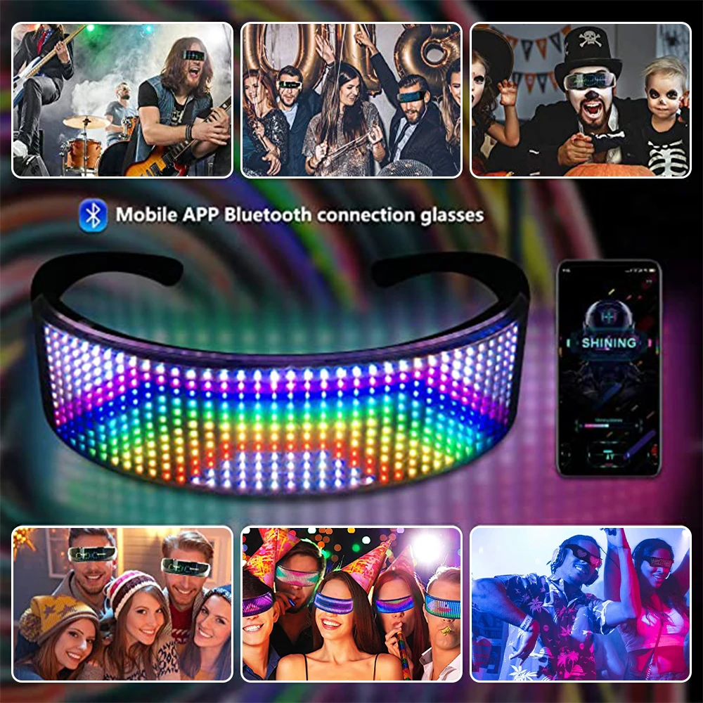Magic Bluetooth Led Party Glasses APP Control Shield Luminous USB Charge DIY Quick Flash Shining Bar | Дом и сад