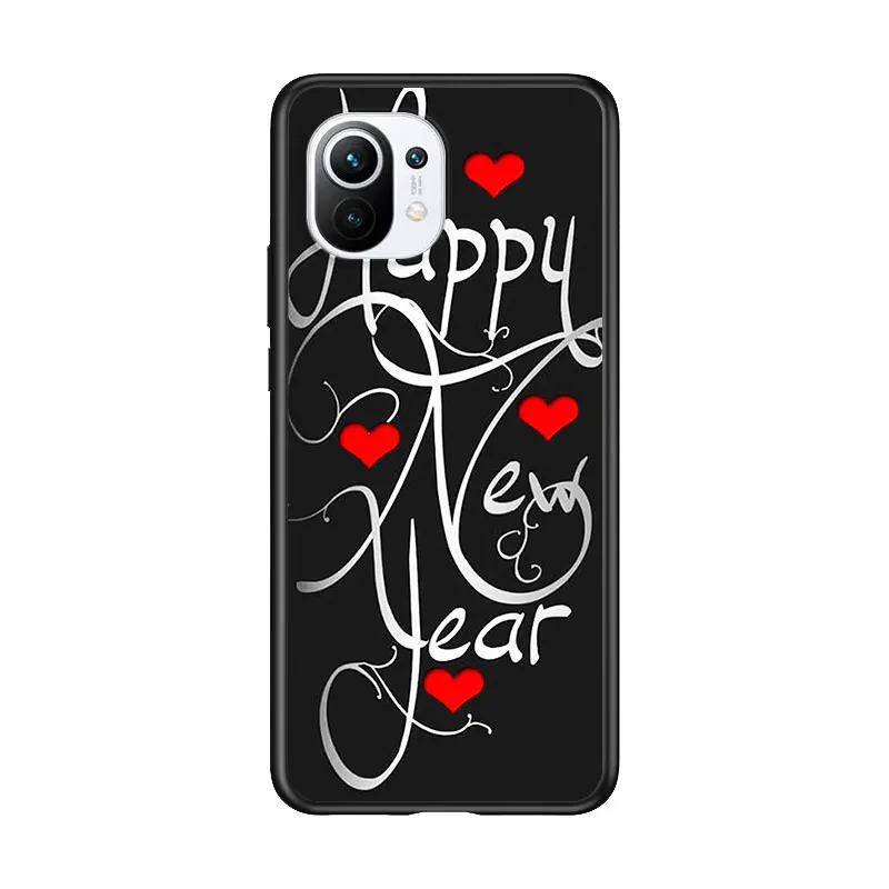 

Happy New Year 2021 for Xiaomi Mi 11 10T Note 10 Ultra 5G 9 9T SE 8 A3 A2 A1 6X Pro Play F1 Lite 5G Black Phone Case