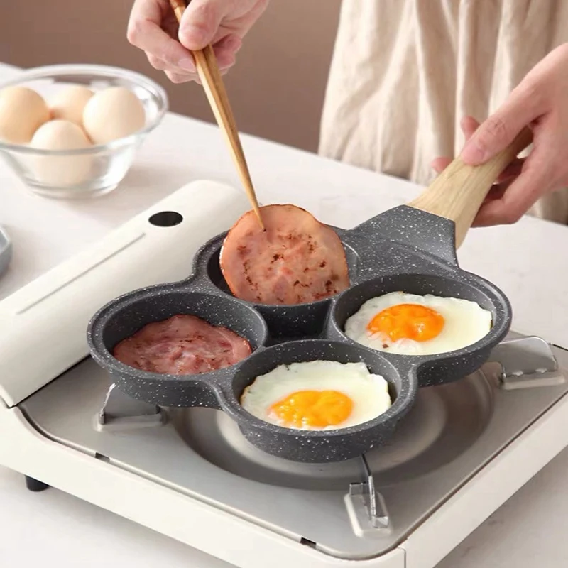 4 Holes Omelet Pan Non-Stick Griddle Maker Pancake Egg Ham Pans Breakfast Kitchen Cooking | Дом и сад