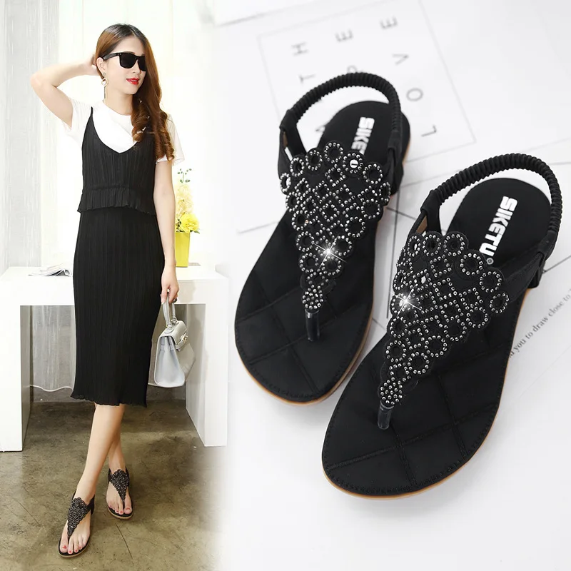 

Women'S Summer Shoes 2021 New Fashion Sandals Female Dress For Woman Crystal Flat Flip Flops Sandals 35 36 37 38 39 40 41 42