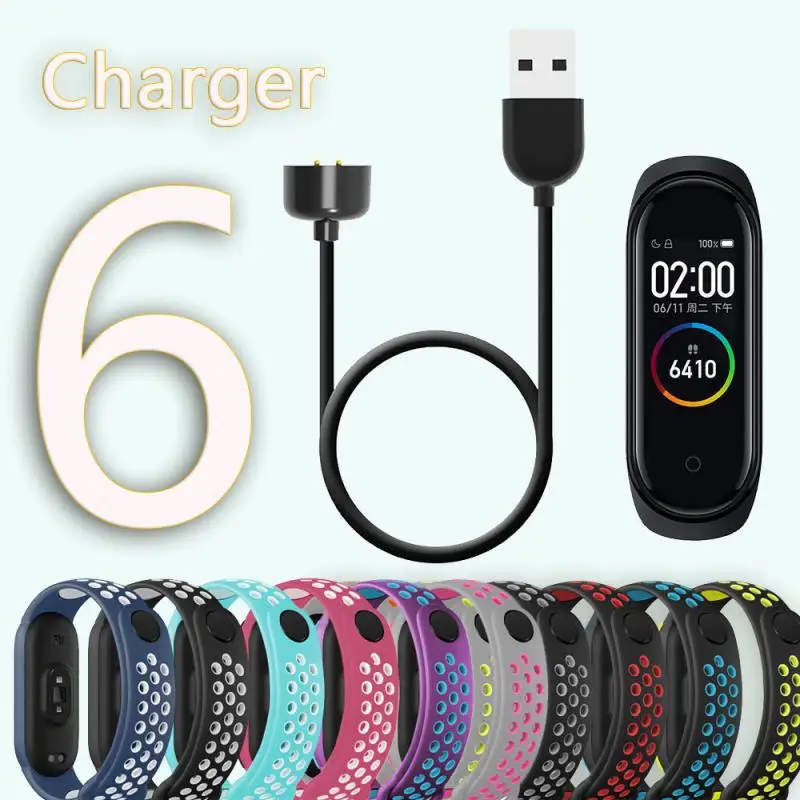 USB кабель для зарядки и передачи данных фитнес браслета Xiaomi Mi Band 6/Mi 5 черное