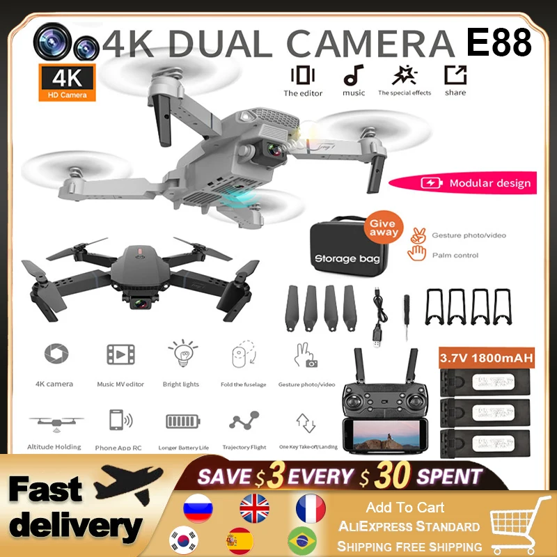 

Мини-Дрон E88pro с дистанционным управлением и камерой, Hd 4k