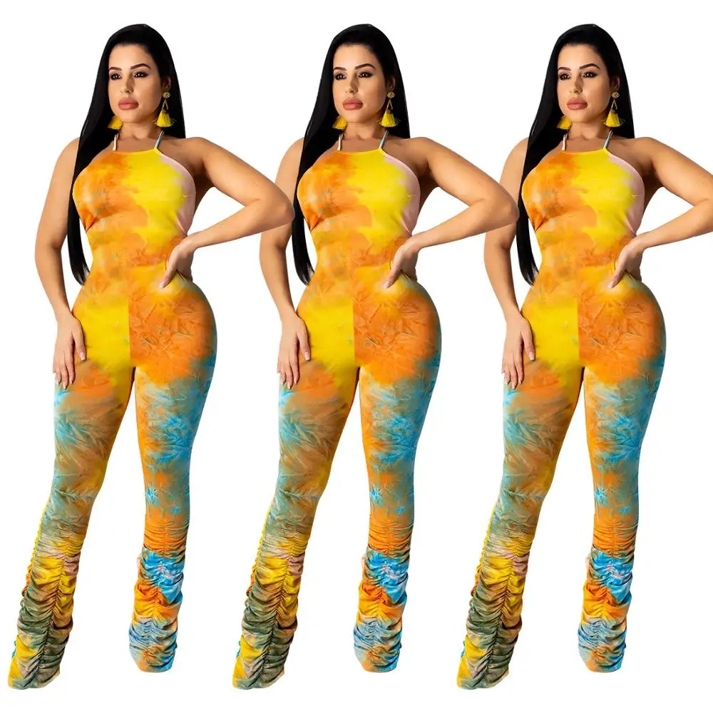 

Summer new leisure multicolor printing Jumpsuit fashion slim o-neck sleeveless women's Vest pants
