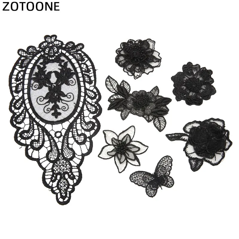 ZOTOONE Черный цветок Вышивка Кружева Патчи железа на DIY Швейные бусы T наклейка