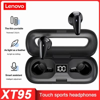 lenovo xt95 tws earbuds mini slim headset wireless bluetooth5 0 in ear earphones ai touch control stereo bass with mic