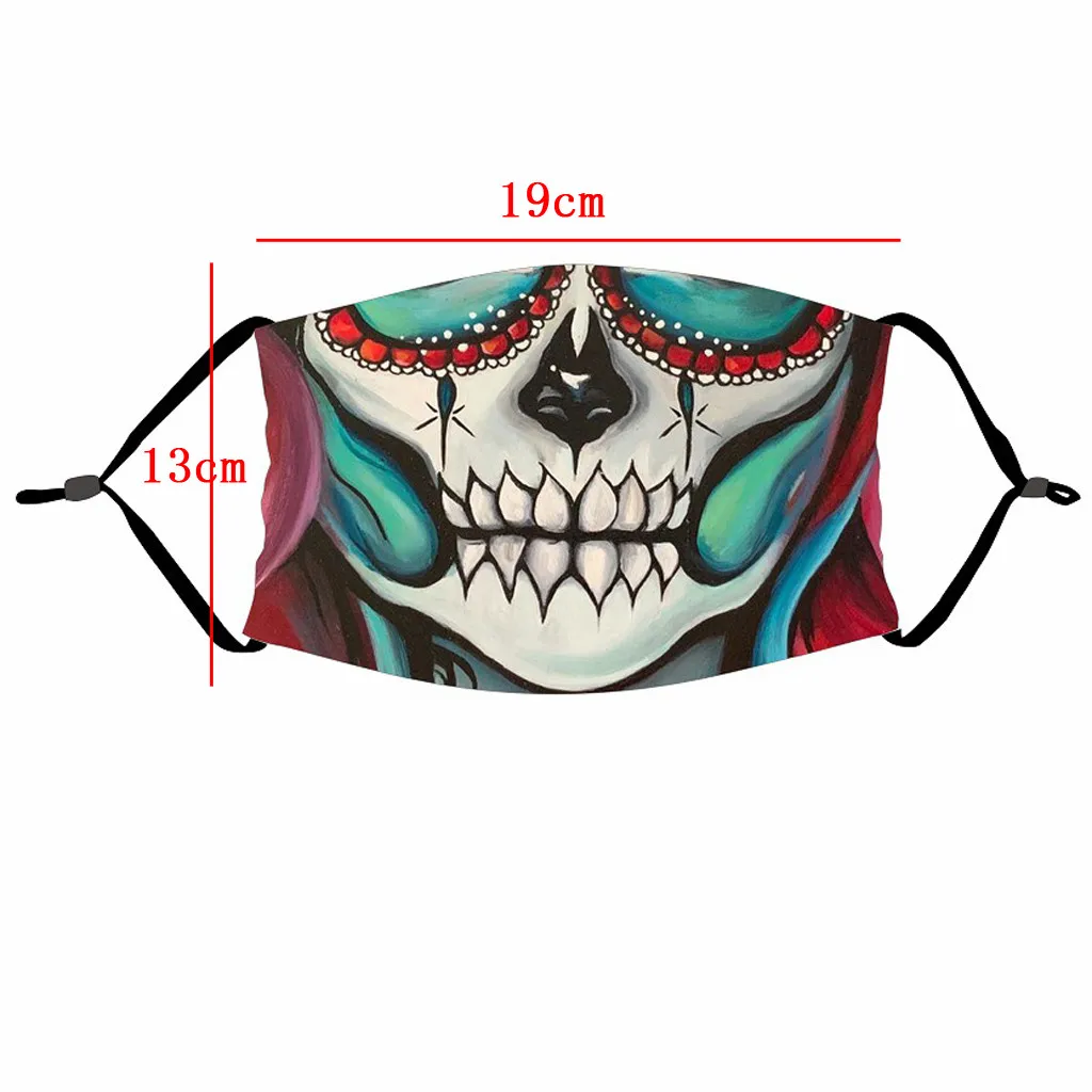 

5 PCS Face Mask Reusable Adult Unisex muffle Washable Fabric Mask Fashion Halloween Skull Smiley 3D Printing Mouth Cover Mask