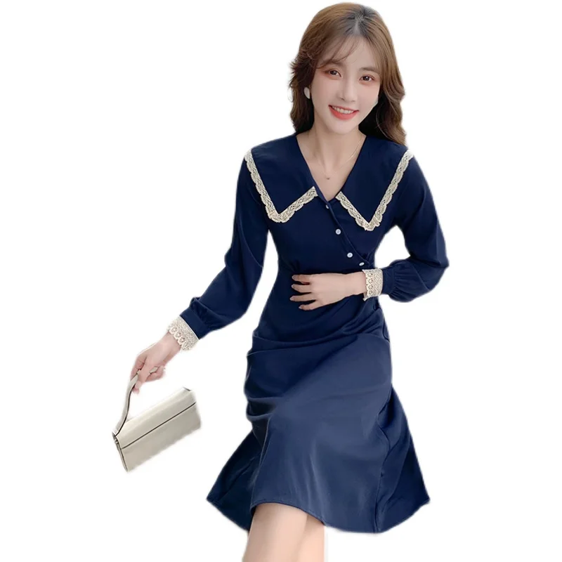 

COIGARSAM Women dress New High Waist Dresses Blue 2109