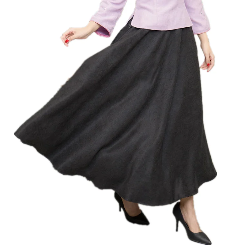

Vintage Long Black Pleated Skirts Womens Elegant Saias Casual High Waist Skirt Female Mujer Faldas Streetwear Solid Color Q3355