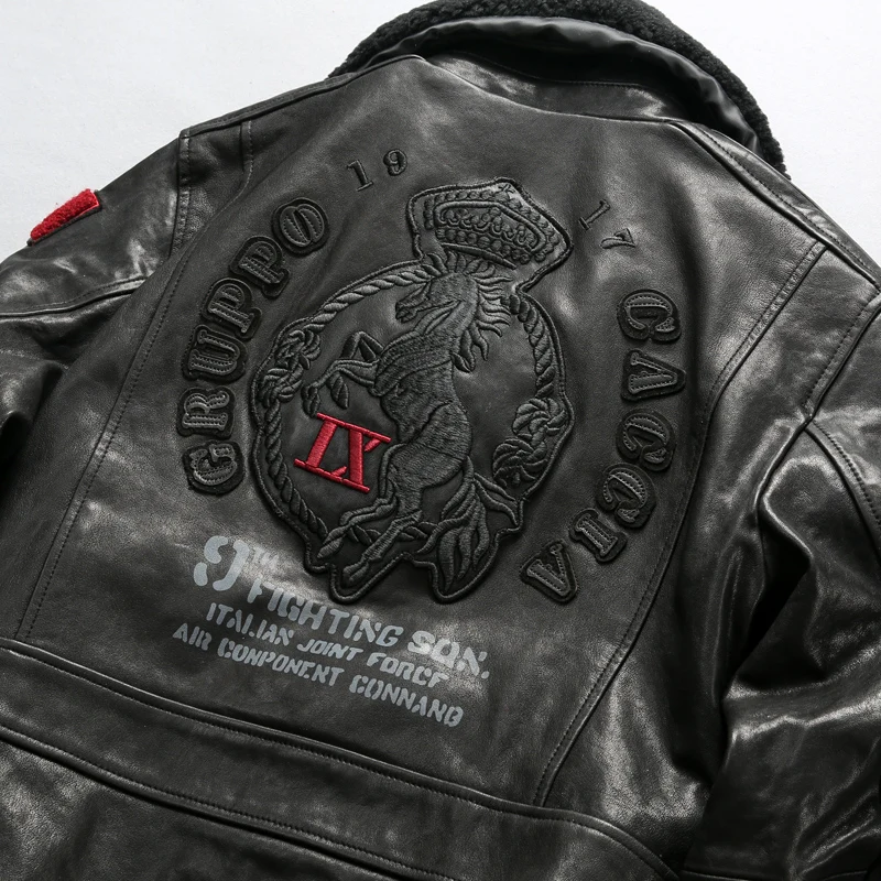 Мужская кожаная куртка-бомбер с натуральным мехом короткая приталенная ВВС G1 из