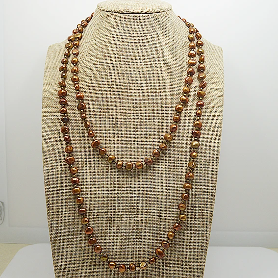 

Baroque Brown Freshwater Pearl Necklace Long Pearl Jewelry 7-8mm Real Pearls Necklace Charming Mother's Day Gift