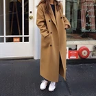 Женское длинное шерстяное пальто, корейское шерстяное пальто с длинным рукавом, двубортная верхняя одежда, большой размер, Тренч, куртка, топы на зиму