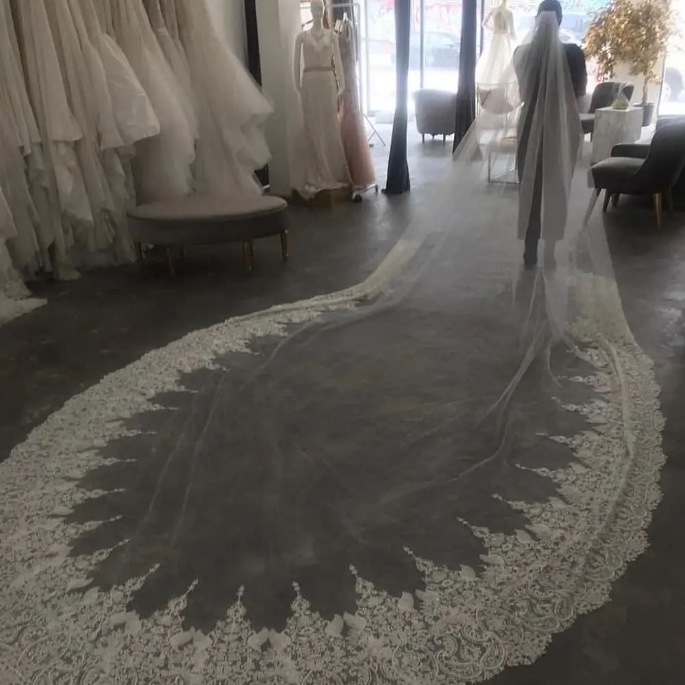 

Best Selling Chapel Length Bridal Veils with Appliques In Stock Long Wedding Veils 2020 Vestido De Noiva Longo Wedding Veil