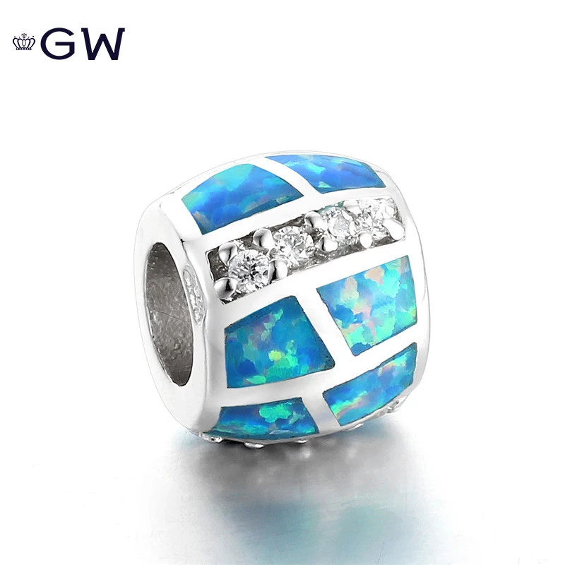 

Blue White Opal Charm Europe Popular Accessories Hollow Bead 925 Sterling Silver Charms Fits Bracelet GW Jewelry H20