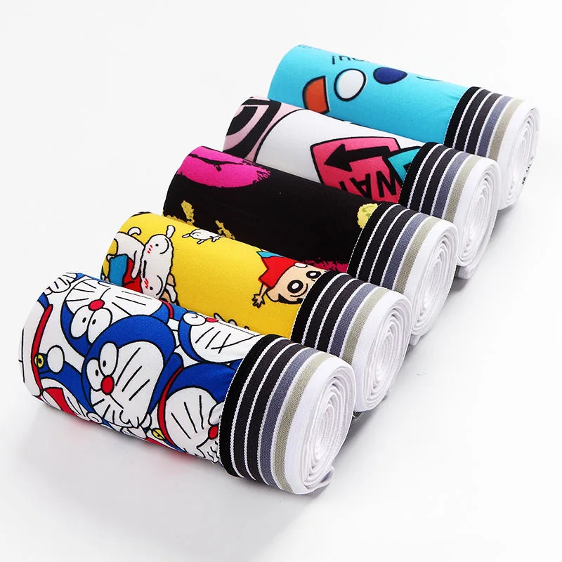 5PCS/Lot Men'S Underwear Boxer Pants Teenager Student Cartoon Printed Breathable Mid-Waist  Men'S Boxer Pants