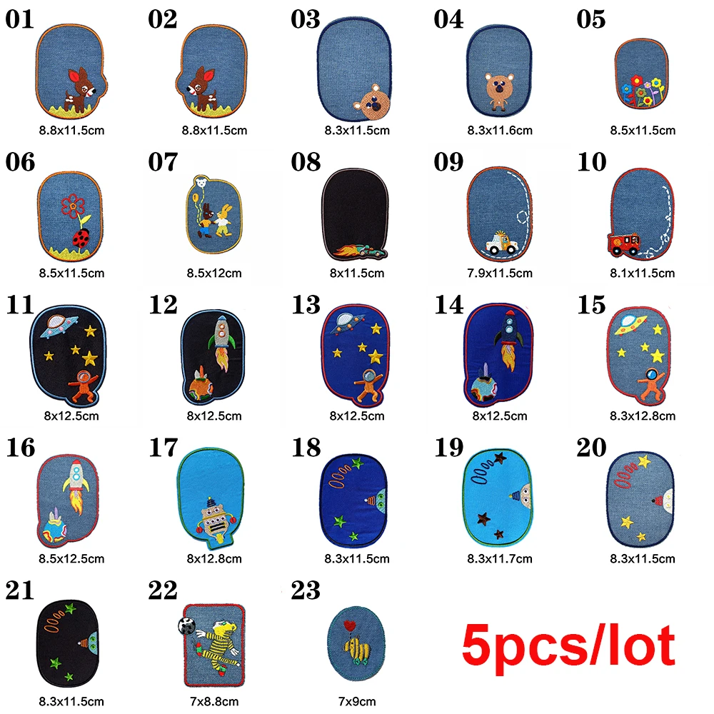 

5pcs Sewing Repair Elbow Knee Patches Iron On Patches for Clothes Jeans Cartoon Embroidered Badges Clothes Sticker Decorations