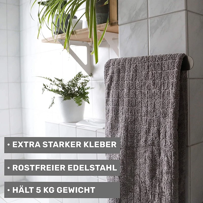 

Towel Holder Without Drilling -Self-Adhesive 37 Cm -Bath Accessories - Practical Guest Towel Holder + 2X Towel Hooks