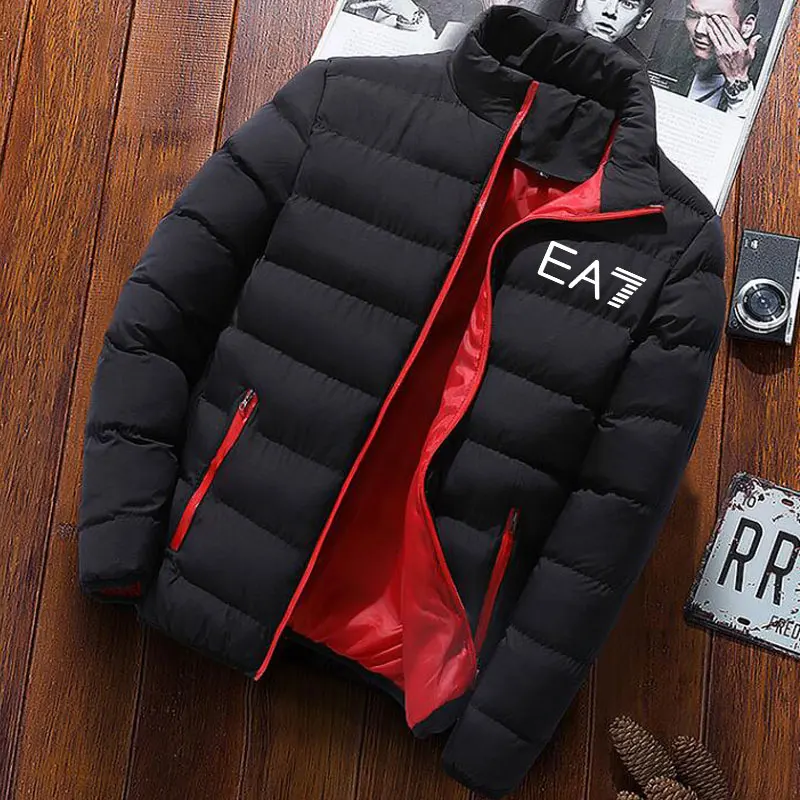 

New winter coat EA7 brand winter jacket men's long sleeve LT sewing zipper thick coat Parker slim vertical collar windbreaker