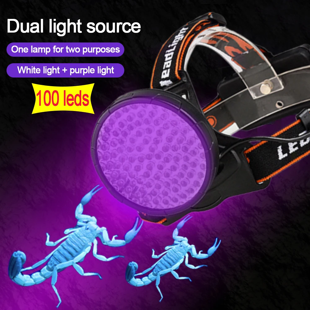 100 LED Wiederaufladbare Scheinwerfer Weiß & UV-licht Scheinwerfer USB Skorpion taschenlampe Detektor lampe 18650 Batterie für Trockene Haustiere Urin & Pet