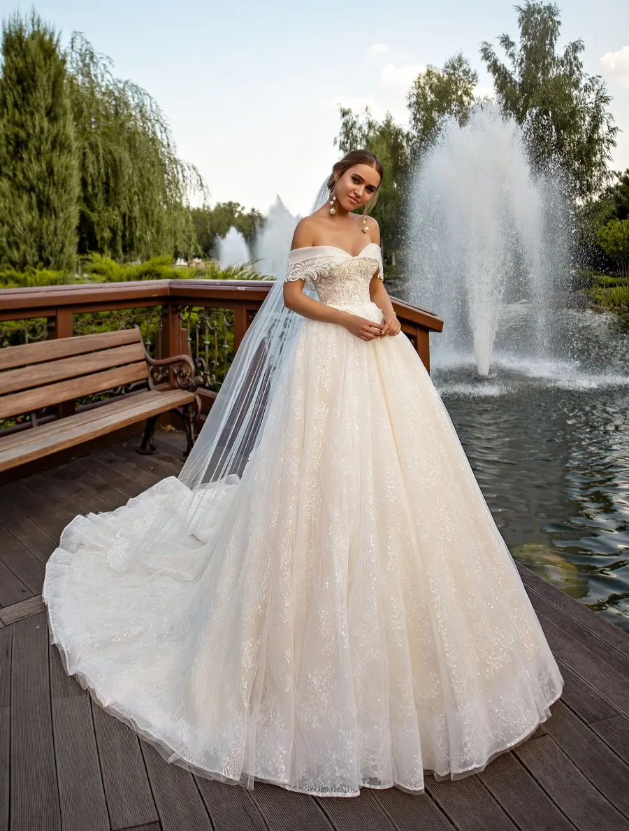 Off The Shouler 2020 Wedding Dresses Appliques Sequins Country Bridal Gowns Sweep Train Beach Dress Robes De Mariée | Свадьбы и