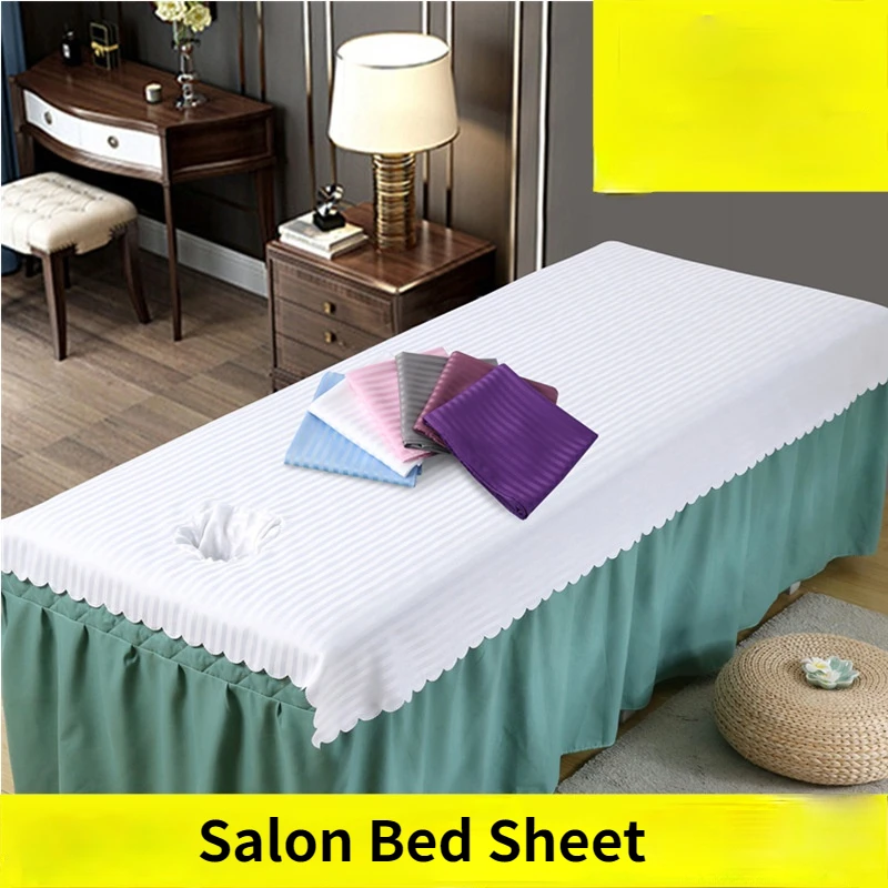 

1Pcs Striped Beauty Salon Bed Sheets SPA Massage Bed Cover Sheets with Hole 6 Colors