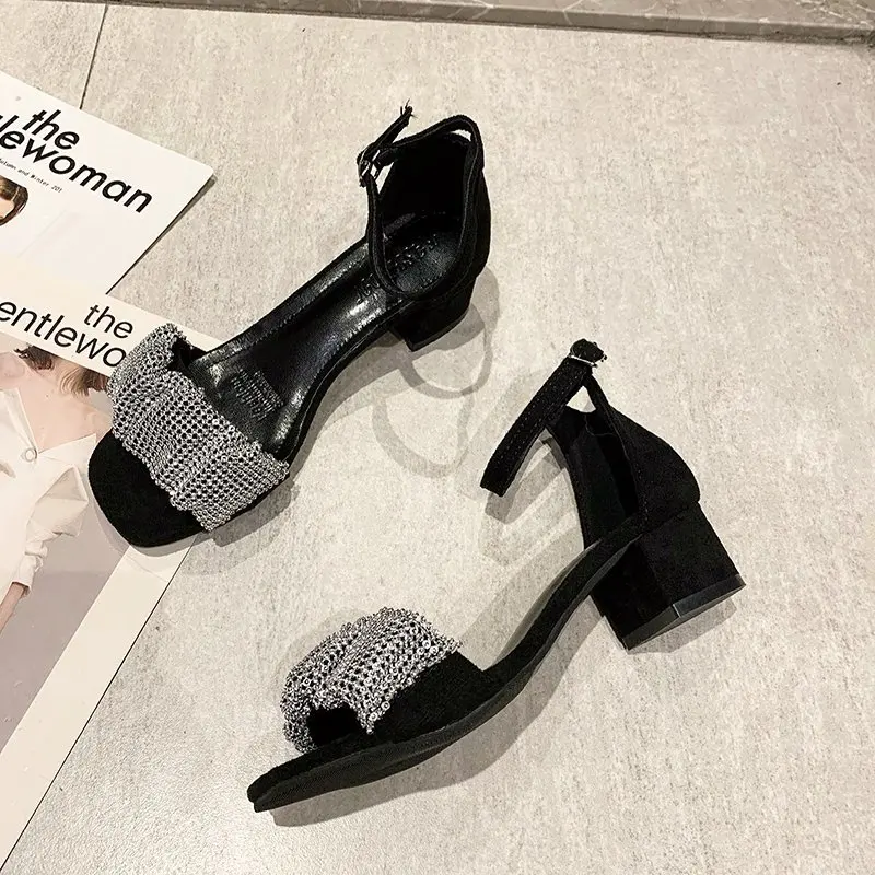 

Outside Sandals 2021 Women's Female Shoe Block Heels All-Match Buckle Strap Med Gladiator New Girls Chunky Comfort Fashion Beige