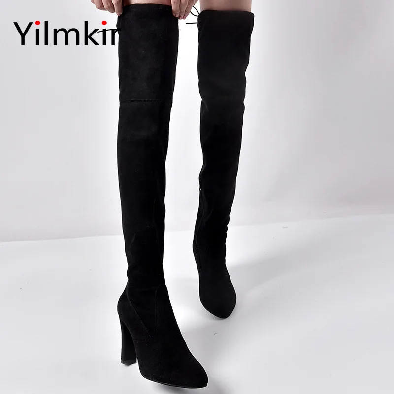 

Women's Side Zipper Boots Fashionable and Popular All Match Shoes Women's Warm Stretch Boot Thickened Classic Simple High Heels