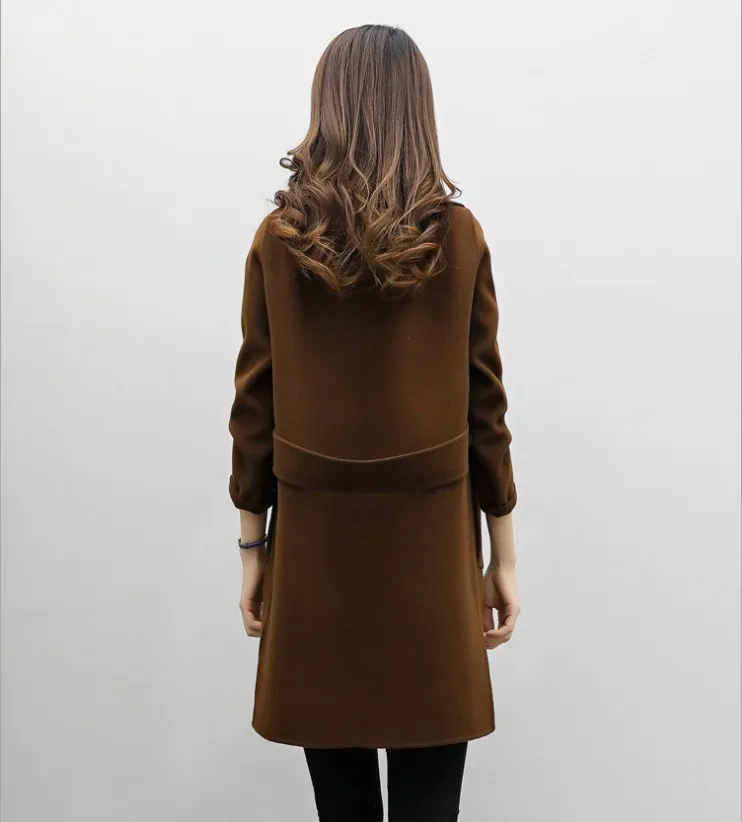 Женское шерстяное пальто Осень зима 2019 новое двубортное Свободное с длинным