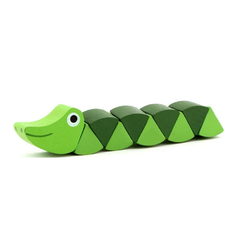

T5EC 3D Caterpillar Toy Block Baby Developmental Toy Creative Tummy Game Crawling Wooden Tangram for Preschool Toddler Gift