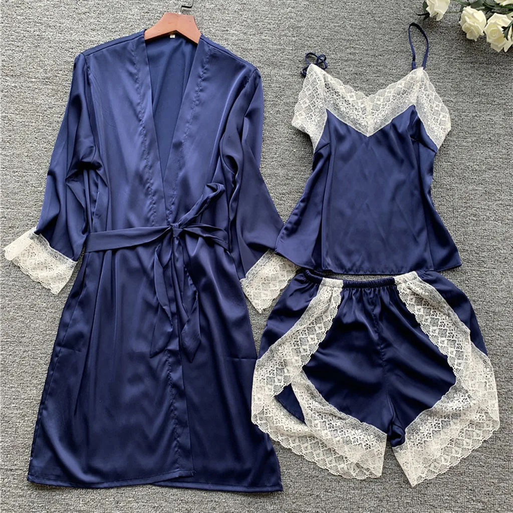 

3Pcs Casual Homedress Nightdress Fashion Satin Sleepwear Summer Homewear Plus Size Sleepwear Fashion Underwear Night Gown Set