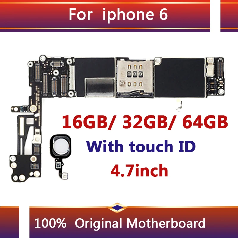 100% оригинальная разблокированная материнская плата для iphone 6 с сенсорным ID/без