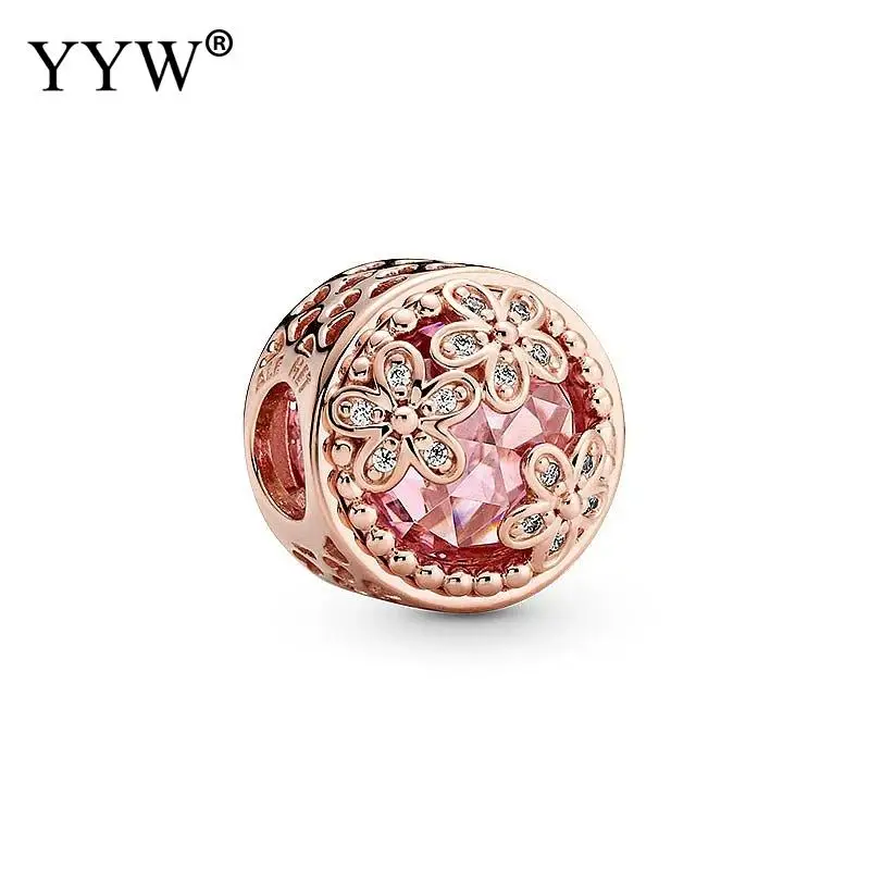 

Pink Daisy Charm Beads For Jewelry Making 2020 Fashion Cute Zinc Alloy Bead DIY For woman Fit Original Bangles Bracelets Gifts