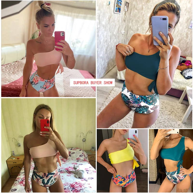 

Sexy Bikinis Women 2021 New One Shoulder Swimwear High Waist Swimsuit Bandage Bathing Suits Beach Wear Biquini Female