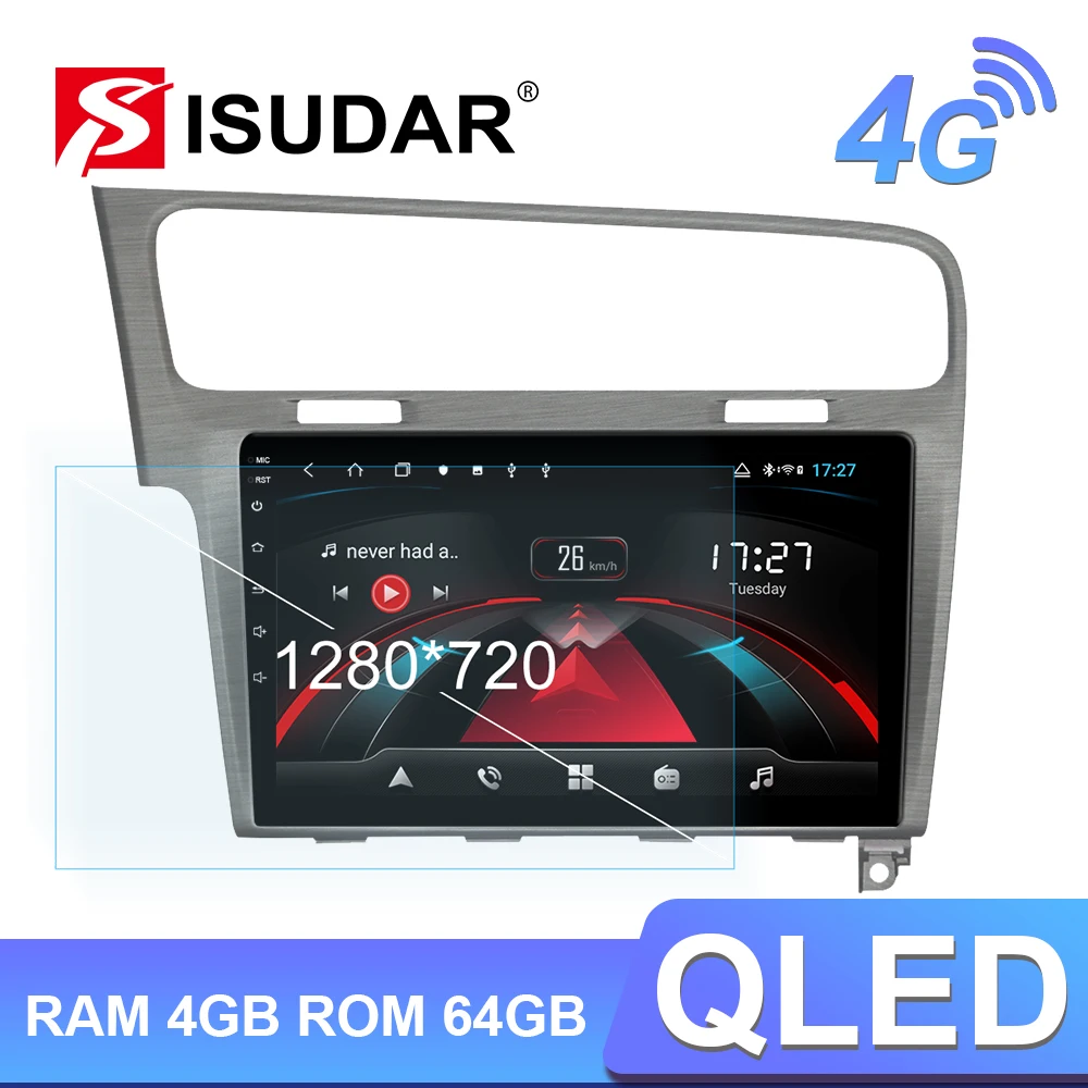 Автомагнитола Isudar H53 4G Android 1 Din для VW/Volkswagen/Golf 7 8 ядер ОЗУ 4 Гб ПЗУ 64 ГБ GPS DVR 1080P камера