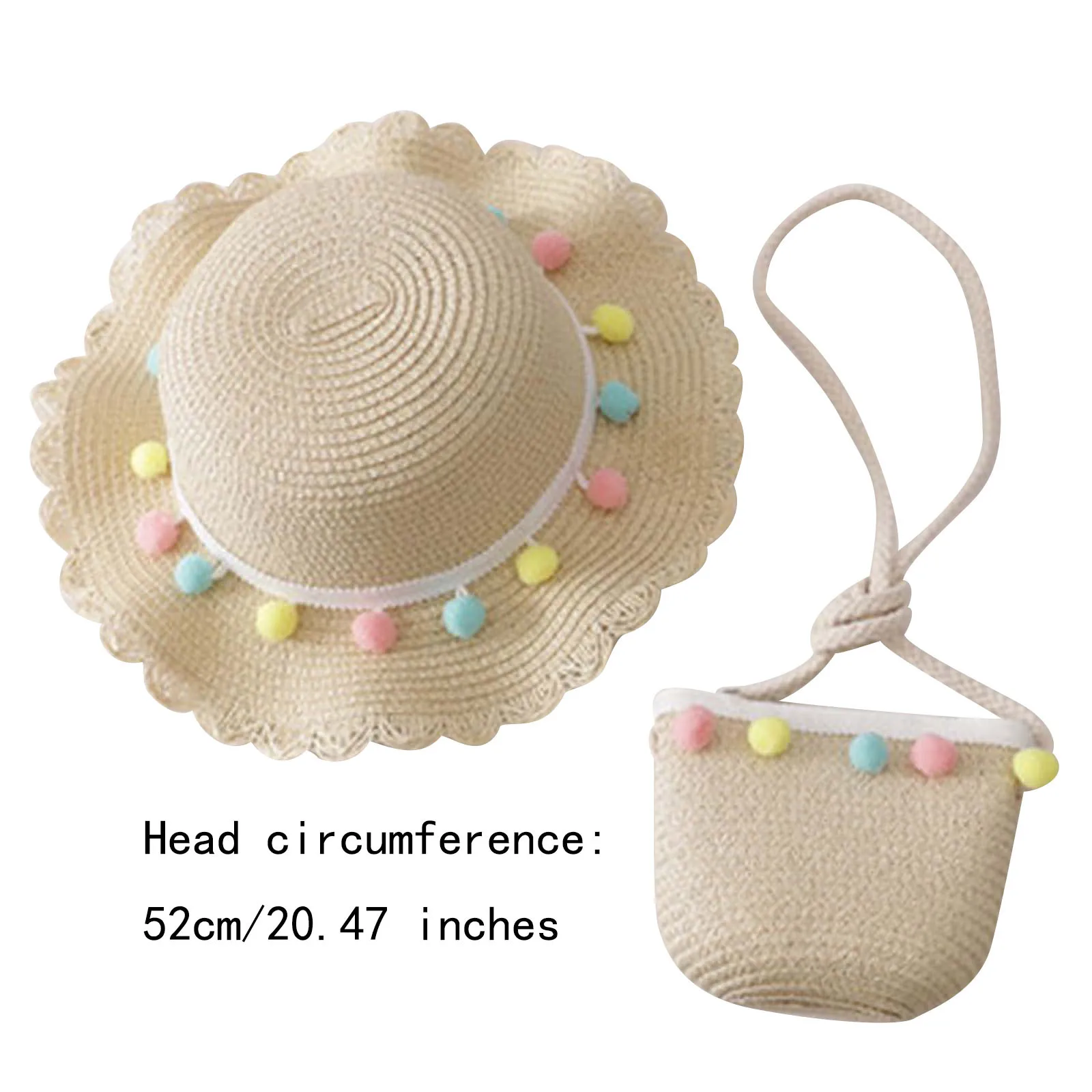 

Toddler Baby Girls Hairball Beach Sun Hat + Shoulder Bag Summer Child Straw Hat casquette enfant caps for children Hat for Girl