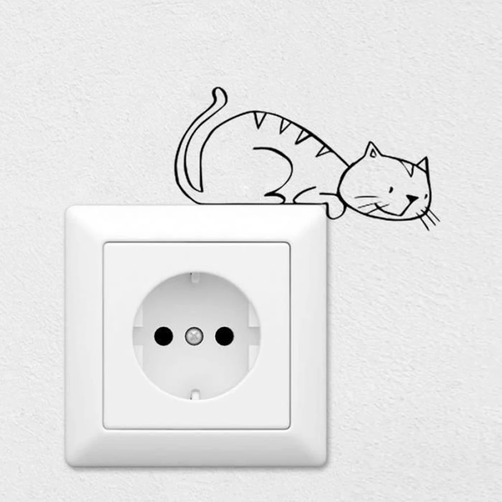 Простой спальный стикер на стену с кошкой Съемная настенная гостиная черный